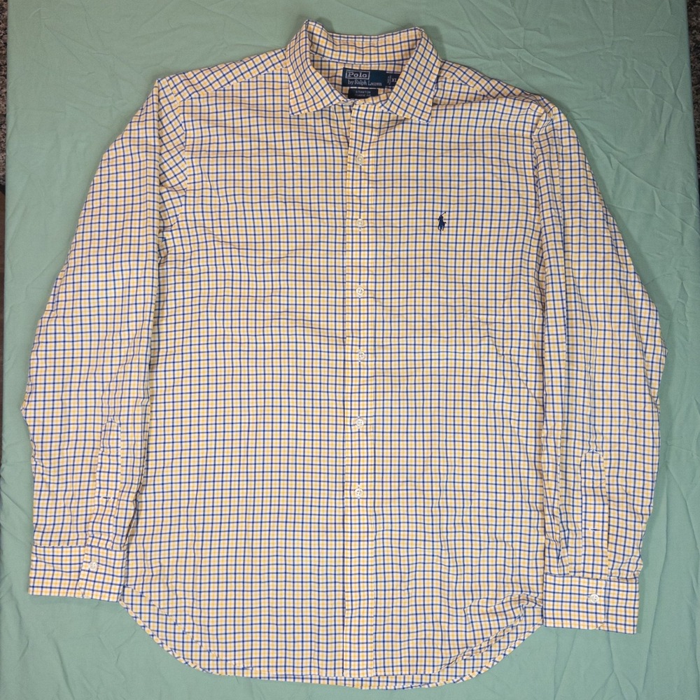 Polo Ralph Lauren Button Down Men XL Yellow Blue Stanton Classic Fit Check